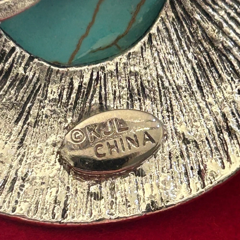 Vintage Kenneth Jay Lane Turquoise  Teardrop Stone Silver-Tone Cuff Bracelet - Picture 6 of 8